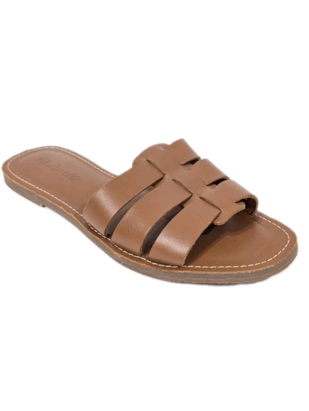 Madewell Flat Leather Sandals sz 6.5 Women Woven Slides Slip on Shoes neutral